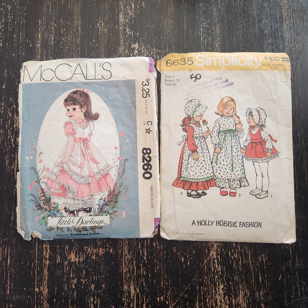 Vintage Toddler Sewing Patterns Simplicity 6635 Holly Hobbie McCall's 8260 Lot